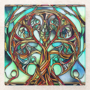 STAINED GLASS CELTIC TREE OF LIFE  COASTER