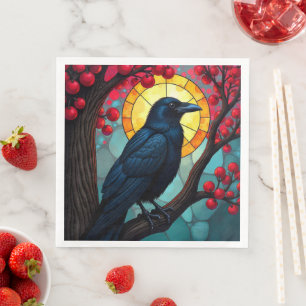 Stained Glass Cherry Tree Ravens-Crows  Napkin
