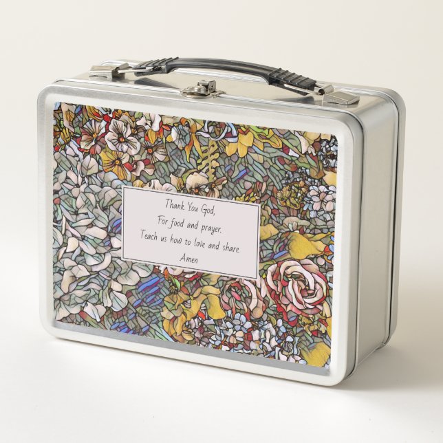Stained Glass Christian Kids Lunch Time Prayer Metal Lunch Box (Front)