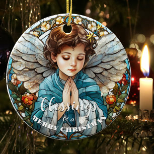 Stained Glass Christmas Angel Blessings Ceramic Tree Decoration