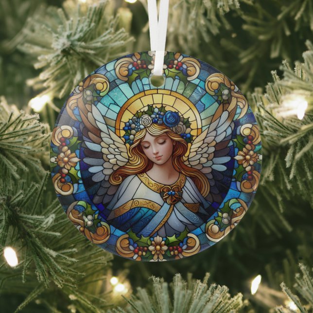 Stained Glass Christmas Angel Glass Tree Decoration (Insitu)