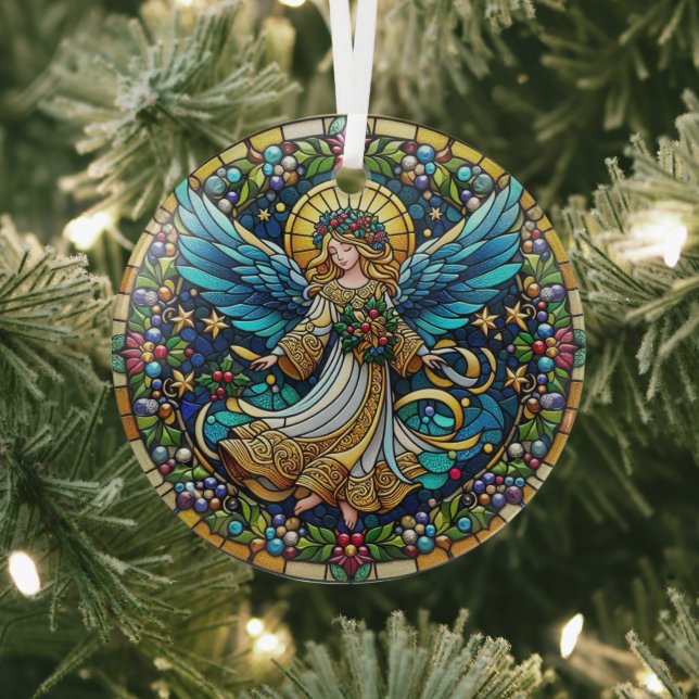 Stained Glass Christmas Angel Glass Tree Decoration (Insitu)