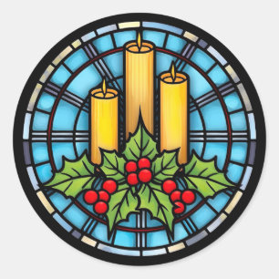 Stained Glass Christmas Candles Classic Round Sticker