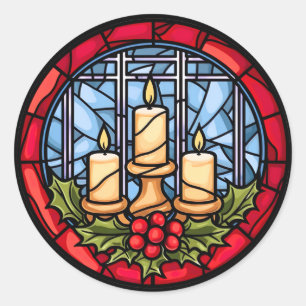 Stained Glass Christmas Candles  Classic Round Sticker