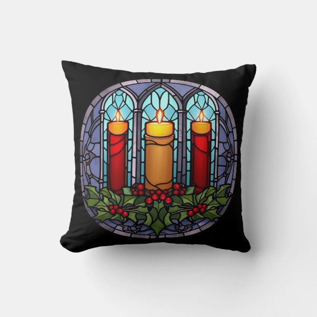Stained Glass Christmas Candles  Cushion (Front)