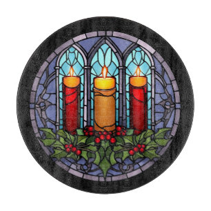 Stained Glass Christmas Candles Cutting Board