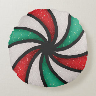 Stained Glass Christmas Candy Peppermint Mint Round Cushion