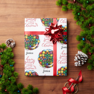 Stained Glass Christmas customisable Name  Wrapping Paper