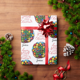 Stained Glass Christmas customizable Name Wrapping Paper