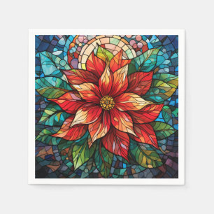 Stained Glass Christmas Flower red Poinsettia Napkin