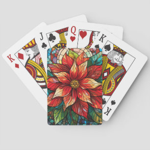 Stained Glass Christmas Flower red Poinsettia Playing Cards