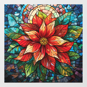 Stained Glass Christmas Flower red Poinsettia Window Cling