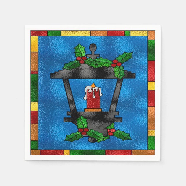 Stained Glass Christmas Lantern Napkin (Front)