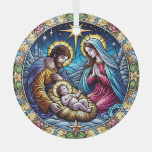 Stained Glass Christmas Nativity Glass Tree Decoration