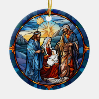 Stained Glass Christmas Nativity Scene Ceramic Tree Decoration