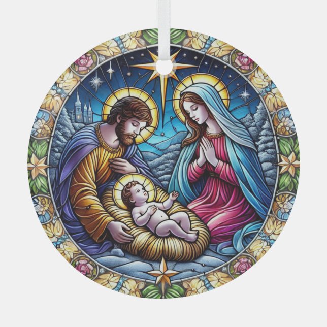 Stained Glass Christmas Nativity  Tree Decoration (Front)