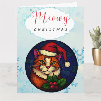 Stained-Glass Christmas Orange Tabby Cat Card