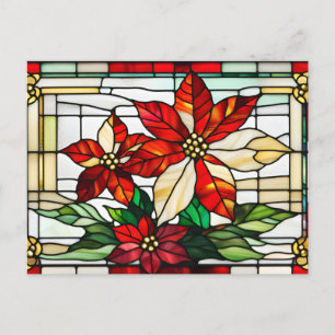 Stained Glass Christmas Poinsettia Flowers Holiday Postcard