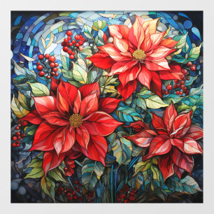 Stained Glass Christmas Poinsettia Window Cling