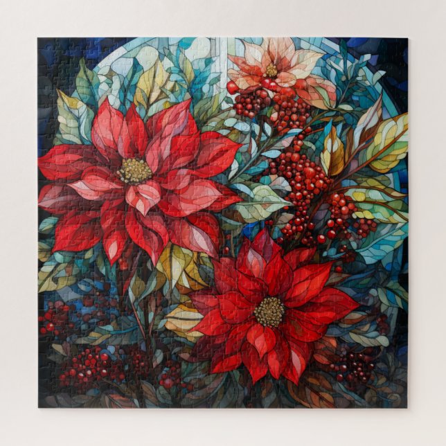 Stained Glass Christmas Puzzle Poinsettia (Vertical)