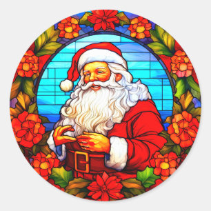 Stained Glass Christmas - Santa 3D Ornaments-4 Classic Round Sticker