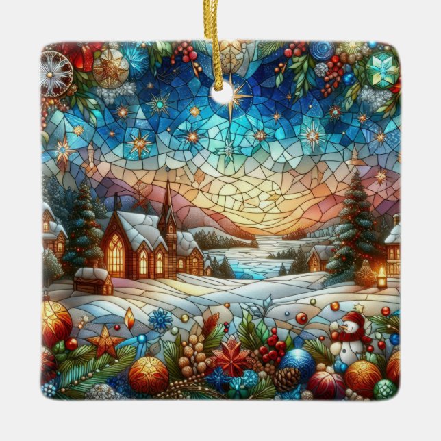 Stained Glass Christmas Scene Ornament (Front)