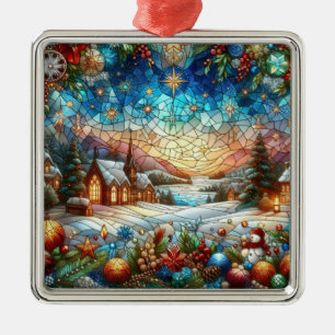 Stained Glass Christmas Scene Ornament