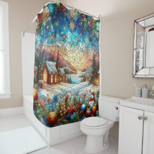 Stained Glass Christmas Scene Shower Curtain