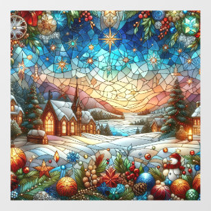 Stained Glass Christmas Scene Window Cling
