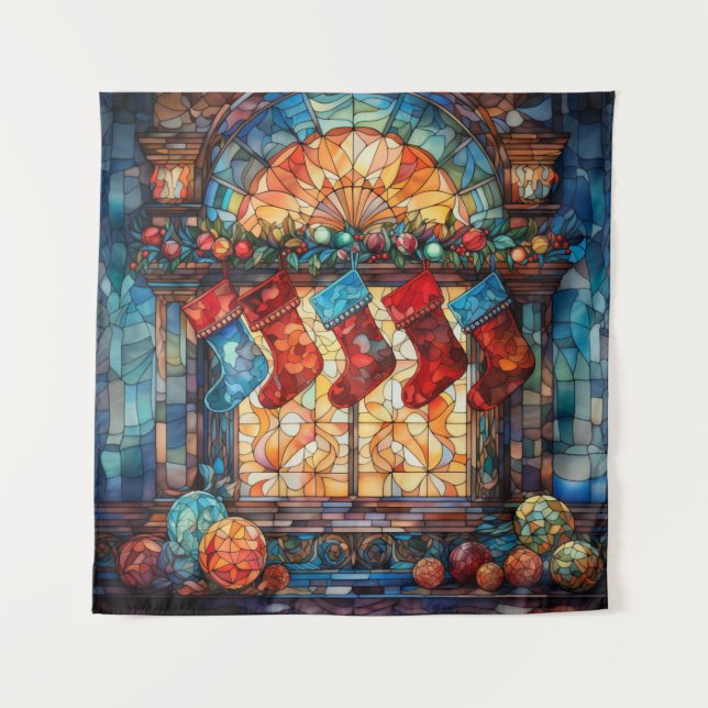 Stained Glass Christmas Stockings Tapestry (Front)