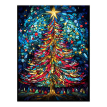 Stained Glass Christmas Tree Beneath a Golden Star