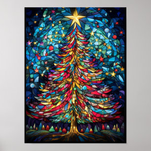 Stained Glass Christmas Tree Beneath a Golden Star Poster