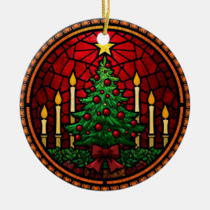 Stained Glass Christmas Tree & Candles Ceramic Tree Decoration