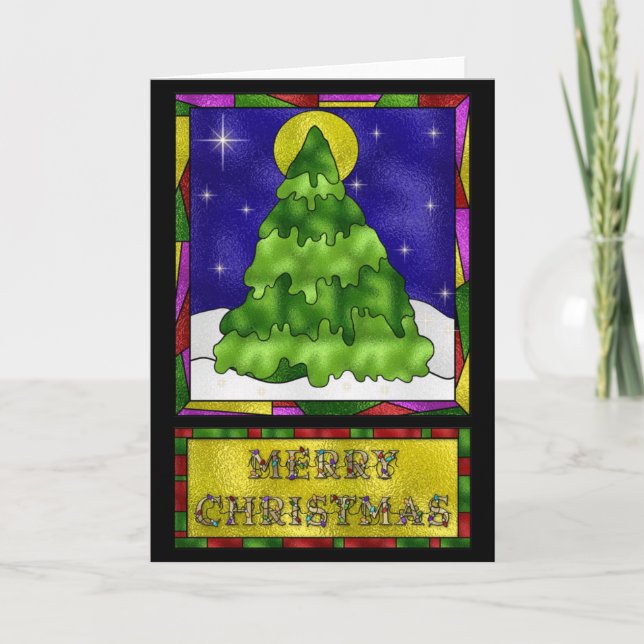 Stained Glass Christmas Tree Holiday Card (Front)