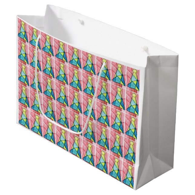 Stained Glass Christmas Tree Large Gift Bag (Front Angled)