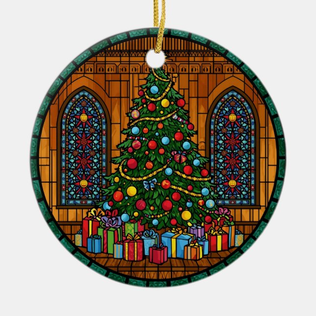 Stained Glass Christmas Tree Magic Ceramic Tree Decoration (Front)