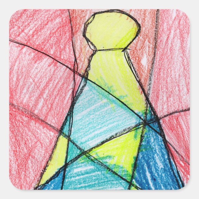 Stained Glass Christmas Tree Square Sticker (Front)