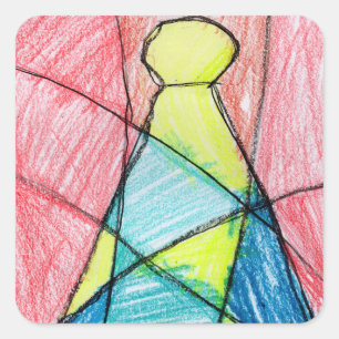 Stained Glass Christmas Tree Square Sticker