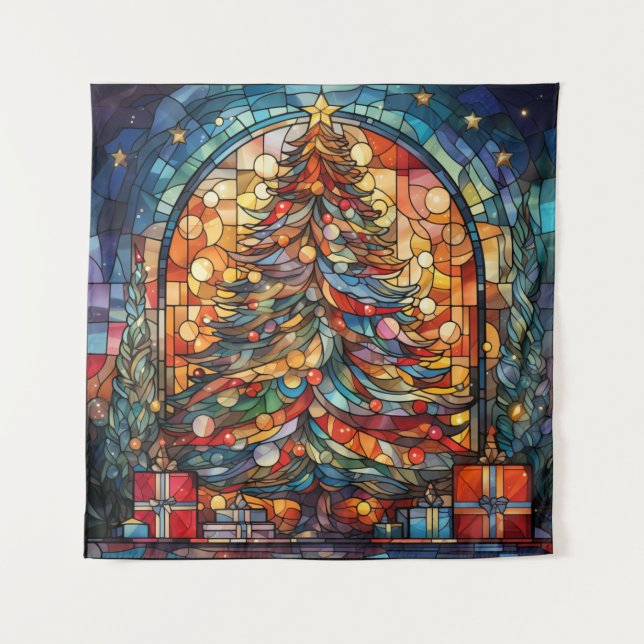 Stained Glass Christmas Tree Tapestry (Front)