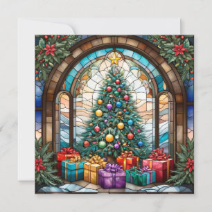 Stained Glass Christmas Tree with Presents #2 Holiday Card