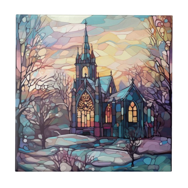 Stained Glass Church Ceramic Tile (Front)