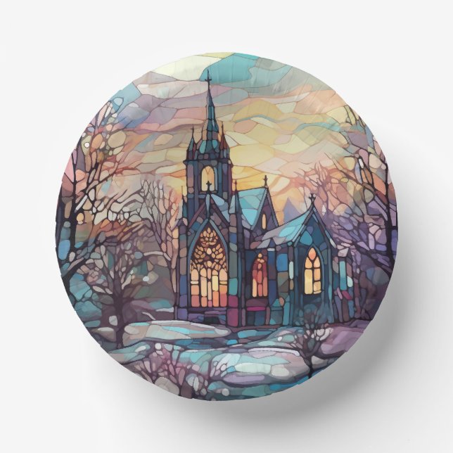 Stained Glass Church Paper Bowls Paper Plate (Front)