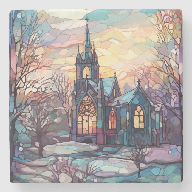 Stained Glass Church Stone Coaster (Front)