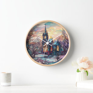 Stained Glass Church Wall Clock