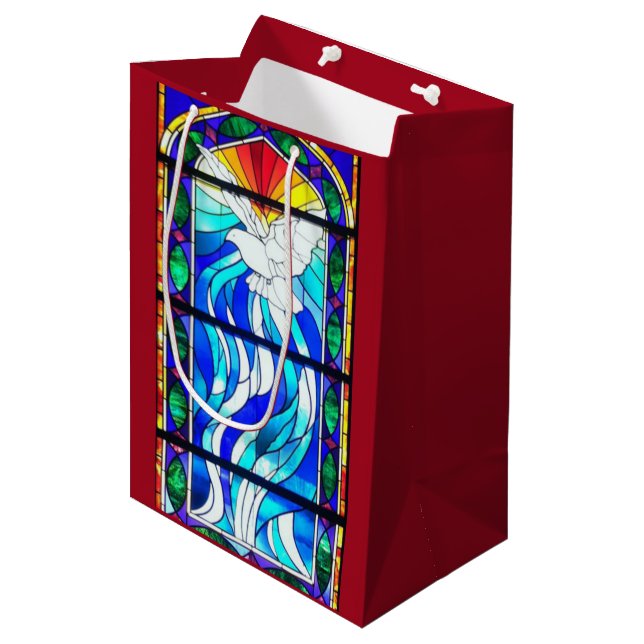 Stained Glass Church Window Holy Spirit Dove Medium Gift Bag (Front Angled)
