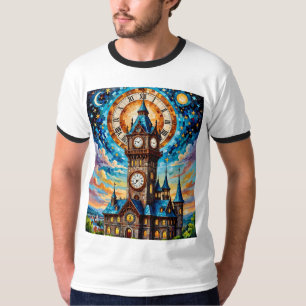Stained Glass Clock Tower Fantasy Tshirt