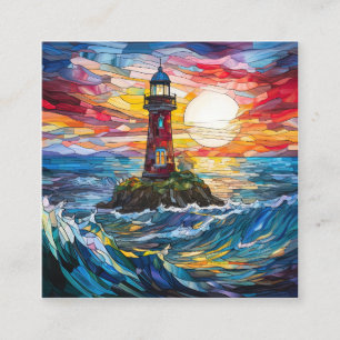 Stained Glass Coastal Lighthouse Art Square Business Card