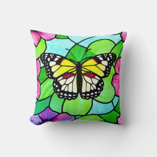 Stained Glass Colorful Butterfly Cushion