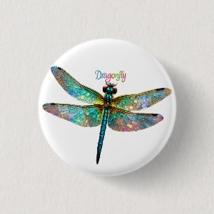 Stained Glass Colorful Dragonfly 3 Cm Round Badge