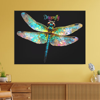 Stained Glass Colorful Dragonfly Canvas Print